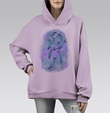 двусмысленные дельфины, Hoodie Mono Fiolet, оверсайз, утепленная
