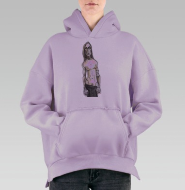 Эксклюзивный портрет рок-музыканта в акварели, Hoodie Oversize Fiolet, утепленная
