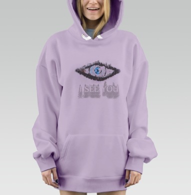 Экспрессивное изображение «I SEE YOU» с мистическим глазом, Hoodie Mjhigh Dig Mel, Fiolet, утепленная