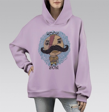 Экстравагантный мультяшный персонаж с большими усами, Hoodie Mono Fiolet, оверсайз, утепленная