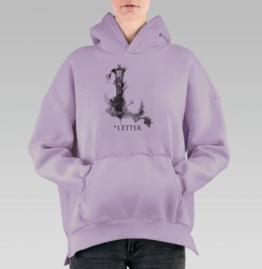 Элегантная декоративная буква L в стиле гравюры, Hoodie Oversize Fiolet, утепленная
