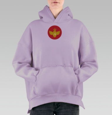 Эмблема силы и контрастов: феникс, корона и серп с молотом, Hoodie Oversize Fiolet, утепленная