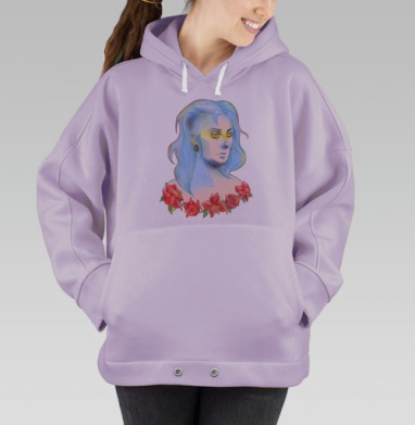 Эмоциональный портрет с розами в стиле поп-арт, Hoodie Oversize Fiolet