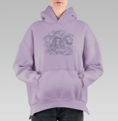 Fish и русалочка., Hoodie Oversize Fiolet, утепленная