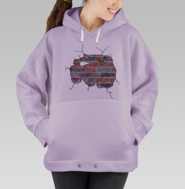 Фотореалистичная старая кирпичная кладка иллюзия пролома стены, Hoodie Oversize Fiolet