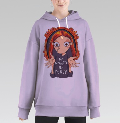 Футболка «No Money, No Funny» с ироничным принтом, Hoodie Long Oversize Fiolet