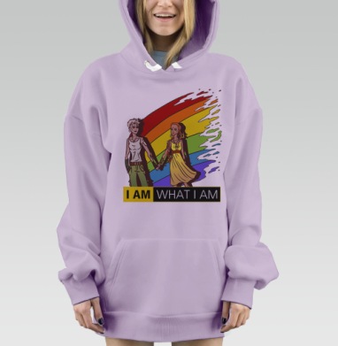 Футболка с радужным принтом «I AM WHAT I AM», Hoodie Mjhigh Dig Mel, Fiolet, утепленная
