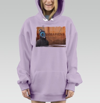 Футуристичный робот Mr. EYE в стиле Киберпанк, Hoodie Mjhigh Dig Mel, Fiolet, утепленная