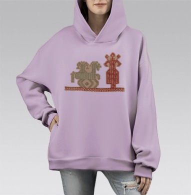Женщина и конь, Hoodie Mono Fiolet, оверсайз, утепленная