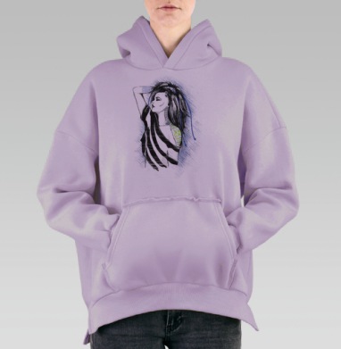 Женщина в киберпанк-стиле с неоновыми акцентами, Hoodie Oversize Fiolet, утепленная