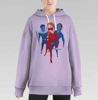 Женский красный костюм с футуристическим дизайном, Hoodie Long Oversize Fiolet