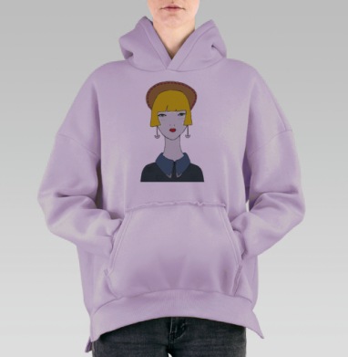 Женский стильный портрет в стиле ар-деко, Hoodie Oversize Fiolet, утепленная