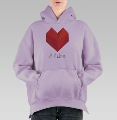 Геометрическое сердце с надписью I like – стиль и эмоции, Hoodie Oversize Fiolet, утепленная