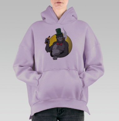 Горилла с сигарой в цилиндре и бутылкой, Hoodie Oversize Fiolet, утепленная