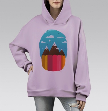 Горы карандаши, Hoodie Mono Fiolet, оверсайз, утепленная
