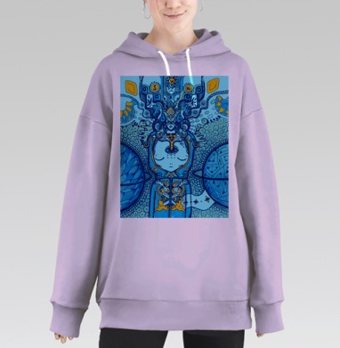 Графический мистицизм с символом солнца, Hoodie Long Oversize Fiolet