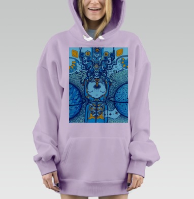 Графический мистицизм с символом солнца, Hoodie Mjhigh Dig Mel, Fiolet, утепленная