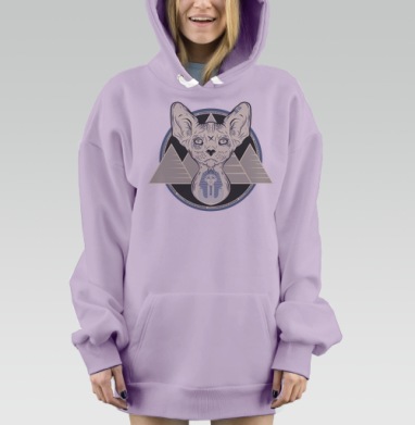 Графический портрет кошки сфинкса с египетскими символами, Hoodie Mjhigh Dig Mel, Fiolet, утепленная