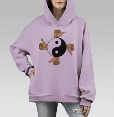 Графика Инь-Ян с руками: баланс мнений, Hoodie Mono Fiolet, оверсайз, утепленная