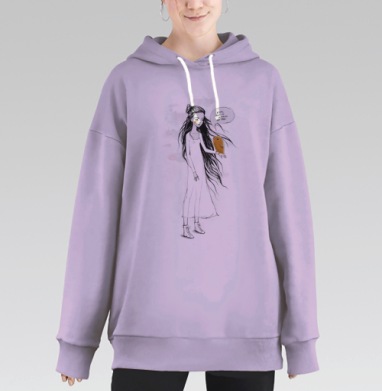 Иллюстрация 'Я ЕСТЬ, ПОКА ТЫ ДУМАЕШЬ ОБО МНЕ', Hoodie Long Oversize Fiolet
