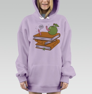 Ироничная векторная иллюстрация «Книжный червь», Hoodie Mjhigh Dig Mel, Fiolet, утепленная