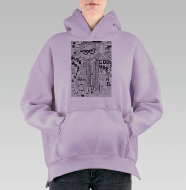 Ироничное Чистое Утро с Городским Котом, Hoodie Oversize Fiolet, утепленная