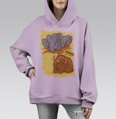 Ироничный плакат с мамонтом и агрессивными слонами, Hoodie Mono Fiolet, оверсайз, утепленная