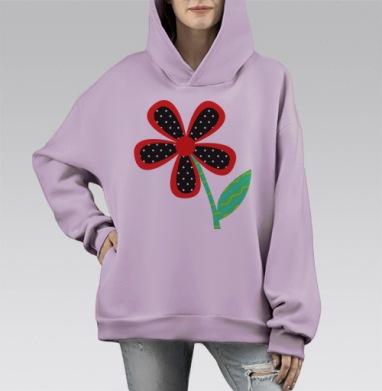коллажный цветок, Hoodie Mono Fiolet, оверсайз, утепленная
