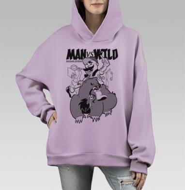 Коля или Man vs Wild russian edition, Hoodie Mono Fiolet, оверсайз, утепленная