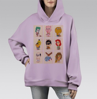 Комикс персонажи, Hoodie Mono Fiolet, оверсайз, утепленная