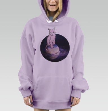 Космическая белая кошка на планете Сатурн, Hoodie Mjhigh Dig Mel, Fiolet, утепленная