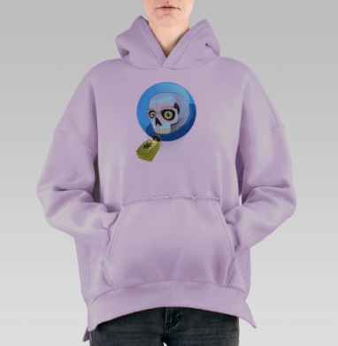 Космический череп с зелёным брелоком, Hoodie Oversize Fiolet, утепленная