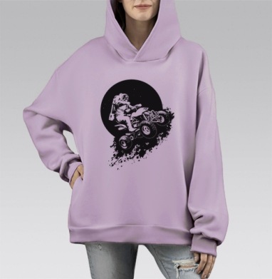 Космонавт на квадроцикле, луна, Hoodie Mono Fiolet, оверсайз, утепленная