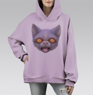 Кот в очках, Hoodie Mono Fiolet, оверсайз, утепленная