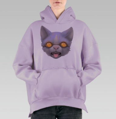 Кот в очках, Hoodie Oversize Fiolet, утепленная