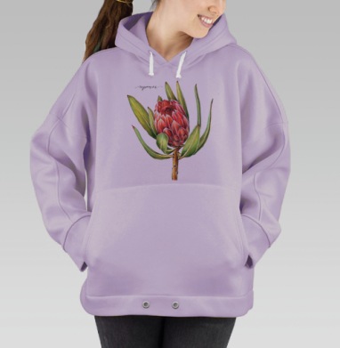 Красивый цветок протеи с зелёными листьями уникальность природы, Hoodie Oversize Fiolet