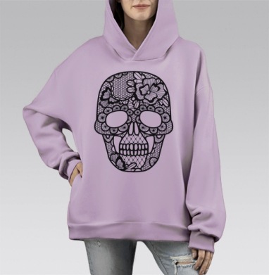Кружевной череп, Hoodie Mono Fiolet, оверсайз, утепленная