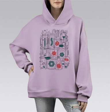 Lab Synthesis / Лабораторный синтез техногенных форм в лабораторном стекле, Hoodie Mono Fiolet, оверсайз, утепленная