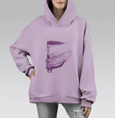 Летящее платье, Hoodie Mono Fiolet, оверсайз, утепленная