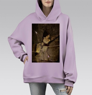 Лицо, Hoodie Mono Fiolet, оверсайз, утепленная