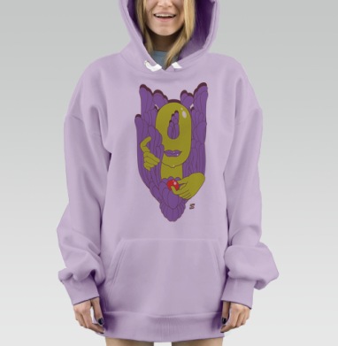 Лимонно желтое антропоморфное существо хранит искру peace love friends, Hoodie Mjhigh Dig Mel, Fiolet, утепленная