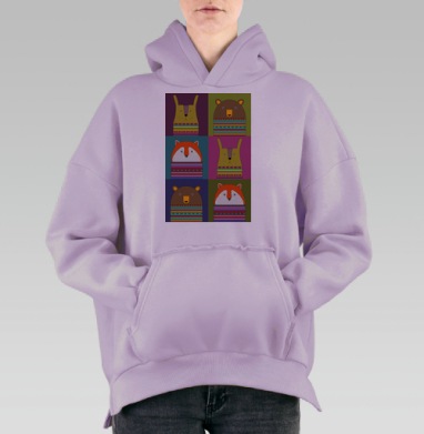 Лис_медвед и заяц, Hoodie Oversize Fiolet, утепленная