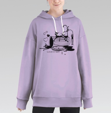 Love trash, Hoodie Long Oversize Fiolet