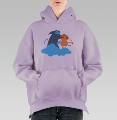 Любовь слепа с вмешательством судьбы – карикатура Смерть Купидон, Hoodie Oversize Fiolet, утепленная