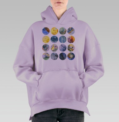 Магия акварели: нежные сказочные круги, Hoodie Oversize Fiolet, утепленная
