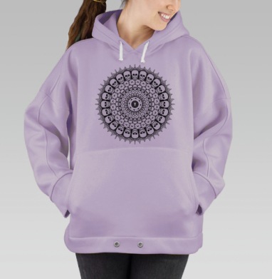 Мандала с черепами и полумесяцами в готическом стиле, Hoodie Oversize Fiolet