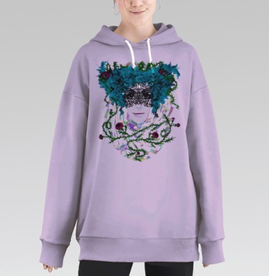 Маскарадный портрет с бирюзовой шевелюрой, Hoodie Long Oversize Fiolet