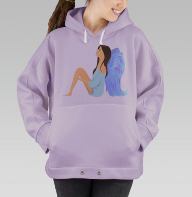 Мечтательная девушка с белыми ангельскими крыльями, Hoodie Oversize Fiolet