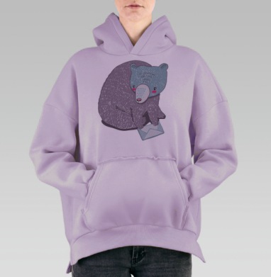 Медведь приносит письмо, забавная картина вам письмо, Hoodie Oversize Fiolet, утепленная