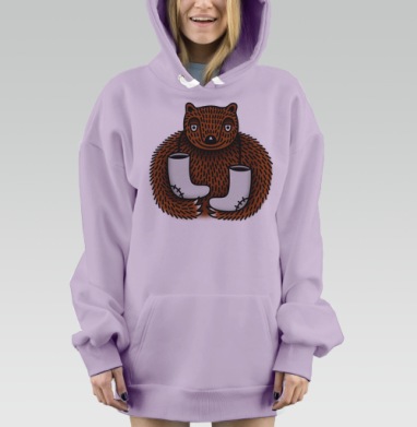 Медведь с вязанными белыми сапогами, Hoodie Mjhigh Dig Mel, Fiolet, утепленная